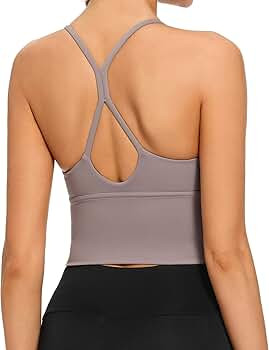 VIBOJOY Longline Strappy Padded Sports Bras Workout Running Tank Crop Tops Yoga Gym Fitness Activ... | Amazon (US)