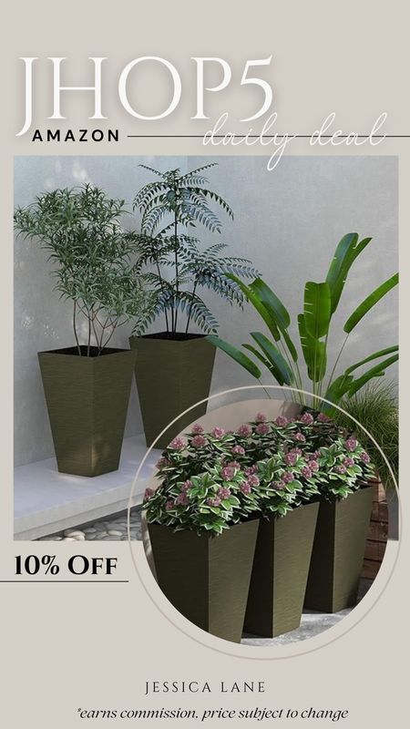 Amazon daily deal, see you 10% on this set of three outdoor modern planters. Outdoor planters, porch Decor, patio decor, planters, porch Decor, Amazon home, Amazon deal

#LTKSeasonal #LTKsalealert #LTKhome