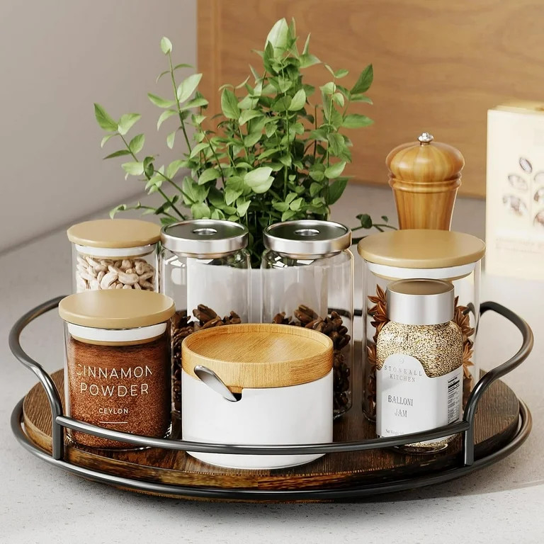 LAMU 9 inch Wooden Lazy Susan Turntable Organizer for Table Top, Cabinet, Wood Lazy Susan Spice O... | Walmart (US)