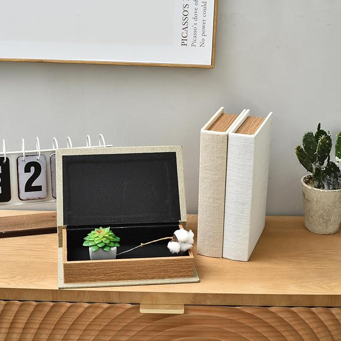 Modern Linen and Wood Decorative Faux Book Boxes Set of 3 | Amazon (US)