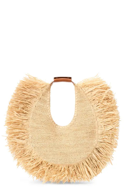 STAUD Large Moon Fringe Raffia Top Handle Tote in Natural Fringe at Nordstrom | Nordstrom