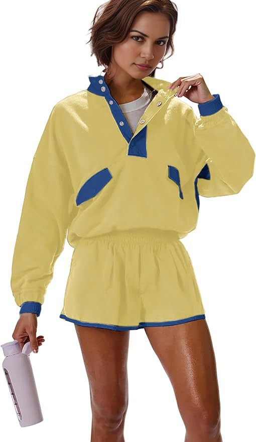 Amazon.com: Seetaa Women's Two Piece Short Sets Summer Lounge Sweatsuits Long Sleeve Outfits Trav... | Amazon (US)