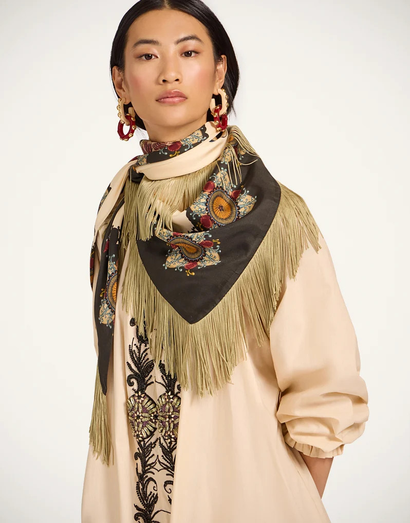 Fringe Triangle Scarf in Nucleus Plac\u00e9e Off White for Women | La DoubleJ | La DoubleJ