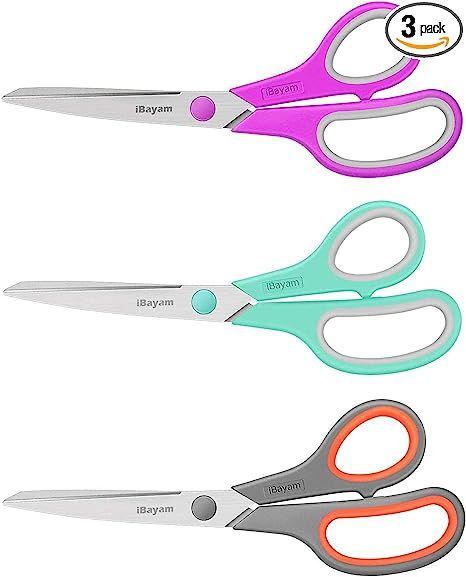 Scissors, iBayam 8" Multipurpose Scissors Bulk Ultra Sharp Shears, Comfort-Grip Sturdy Scissors f... | Amazon (US)