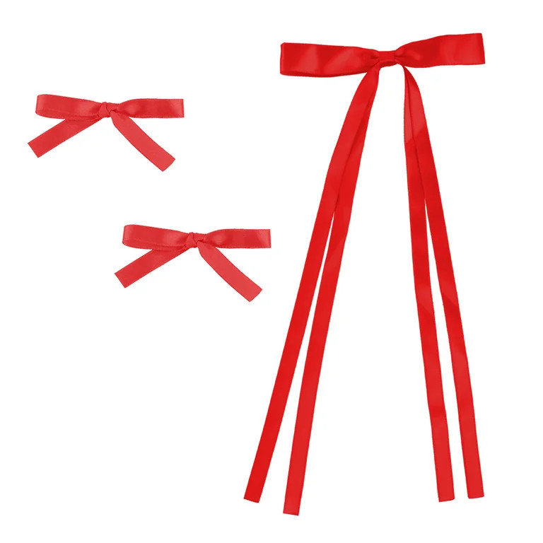Women's Satin Hair Bows, Set of 3, 1 Hair Clip with Long Tails, 2 Hair Bows with Short Tails (Red... | Walmart (US)