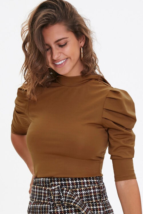 Mock Neck Puff-Sleeve Top | Forever 21 (US)