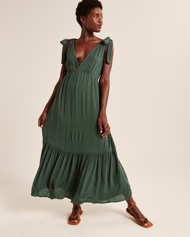 Tie-Strap Babydoll Midaxi Dress | Abercrombie & Fitch (US)