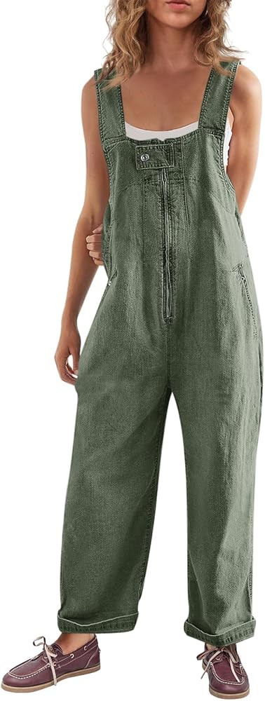 Cicy Bell Womens Casual Denim Bib Overalls Wide Leg Sleeveless Zipper Loose Jean Pants Jumpsuits ... | Amazon (US)