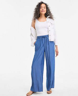 Women's Chambray Wide-Leg Pants, Exclusively at Macy's | Macy's