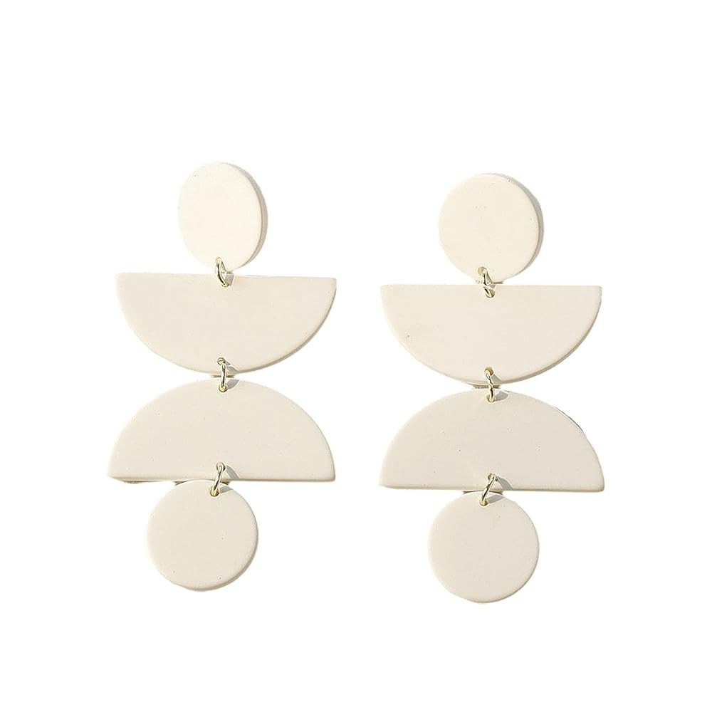 Acrylic Geometric Clay Drop Dangle Earrings for Women Handmade Irregular Polymer Earrings Boho St... | Amazon (US)