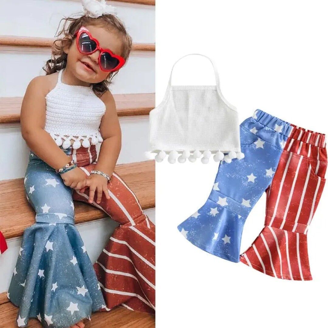 Toddler Girl 4th of July Outfit, Toddler Girl Fourth of July, Girls Hippie Flared Bell Bottom Pan... | Etsy (US)