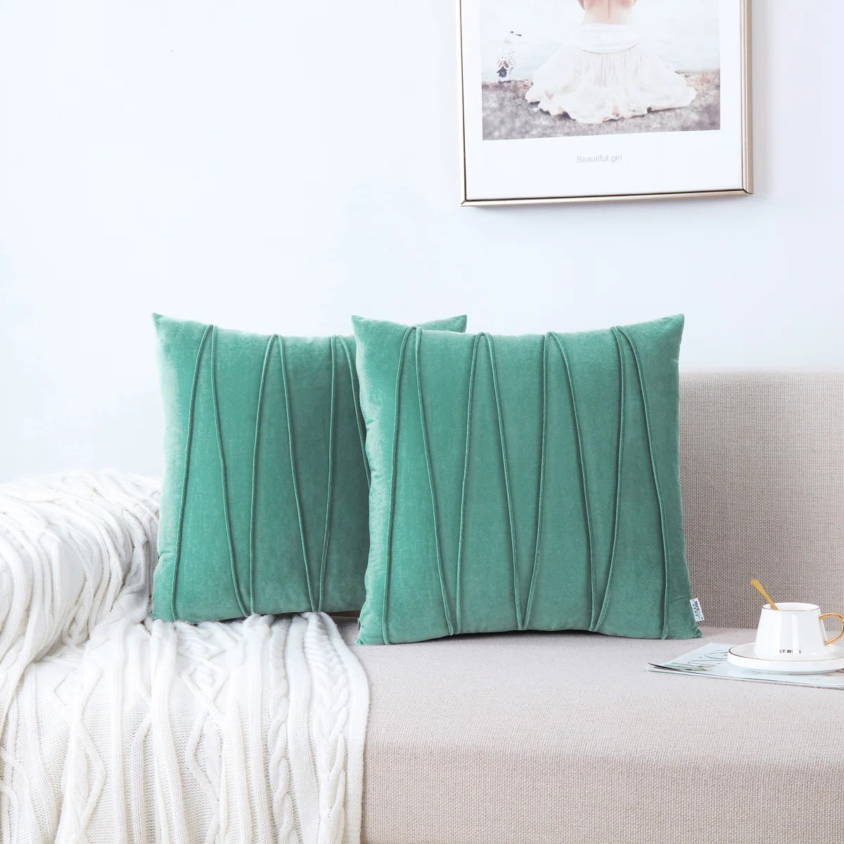 Pleated Square Polyester Velvet Pillow Cover (Set of 2) | Wayfair North America