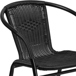 Black Rattan Indoor-Outdoor Restaurant Stack Chair with Curved Back (2-Pack),Black B08Q4KJY6L - T... | The Home Depot