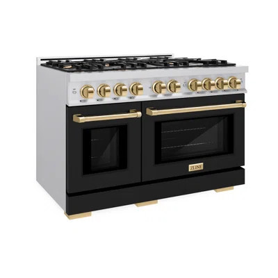 ZLINE Autograph 48" Select Double Oven Gas Range w/ Black Doors & Bronze Accents | Perigold