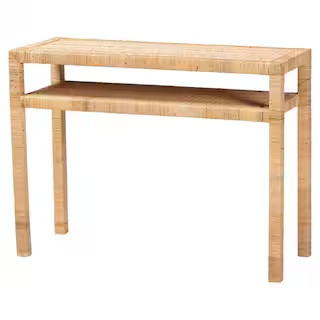 Kalimantan 39.4 in. Light Honey Rectangle Wicker Rattan Console Table | The Home Depot