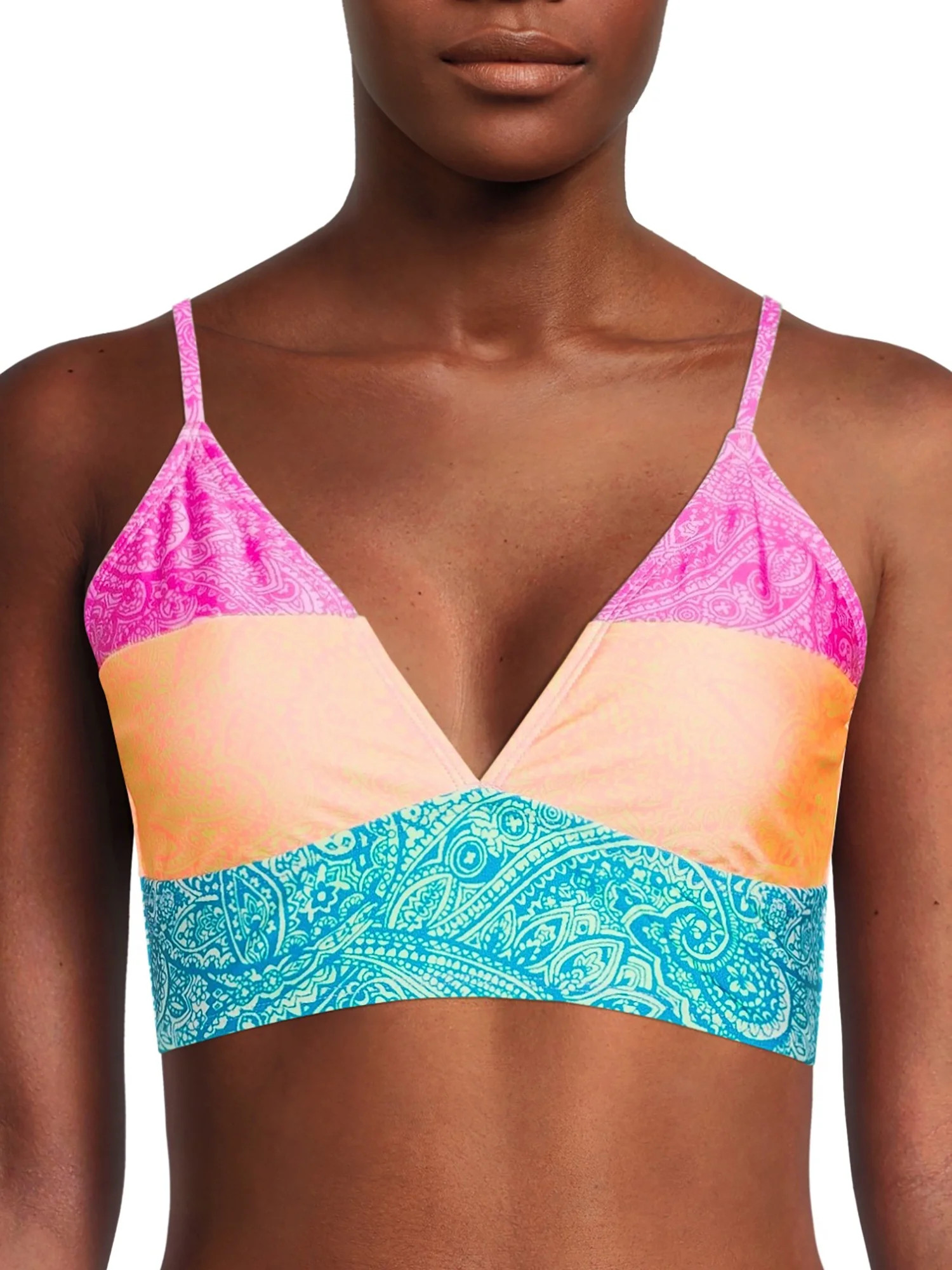 No Boundaries Juniors' Colorblocked Printed Bikini Top - Walmart.com | Walmart (US)