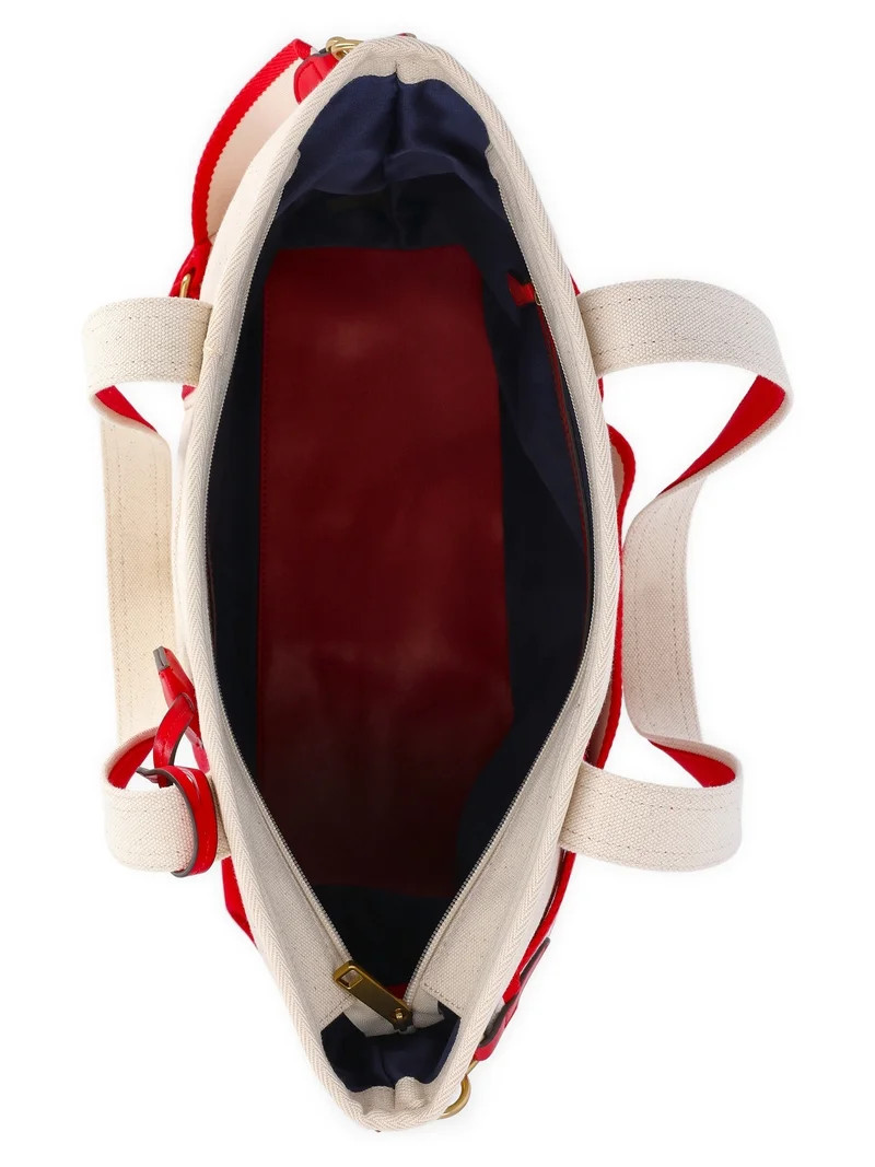 Free Assembly Women's Medium Canvas Tote, Natural/Red Star | Walmart (US)