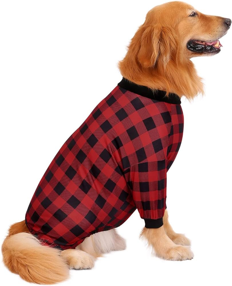 HDE Dog Pajamas One Piece Jumpsuit Lightweight Dog PJs Shirt for M-3XL Dogs Buffalo Plaid - XXL | Amazon (US)