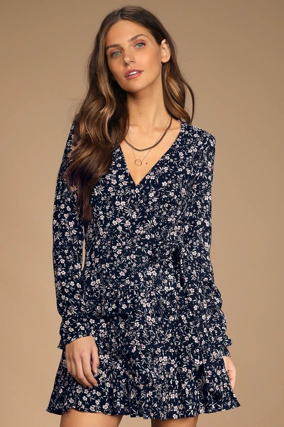 Cute and Curated Navy Blue Floral Print Tiered Mini Dress | Lulus (US)