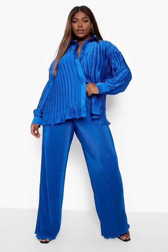 Plus Plisse Wide Leg Trousers | Boohoo.com (US & CA)