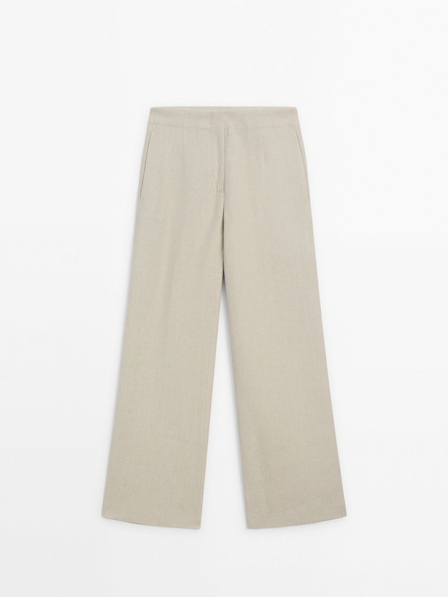 Cropped 100% linen trousers | Massimo Dutti UK