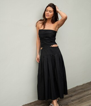 x Caelynn Bell Miller Cotton Blend Cut Out Button Waist Midi Skirt | Dillard's