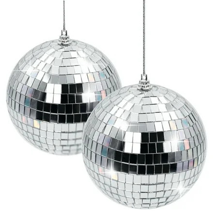 Disco Ball 4-Inch, 2-Pack, Mirror Ball Hanging Ornaments for Christmas and Parties, Silver | Walmart (US)