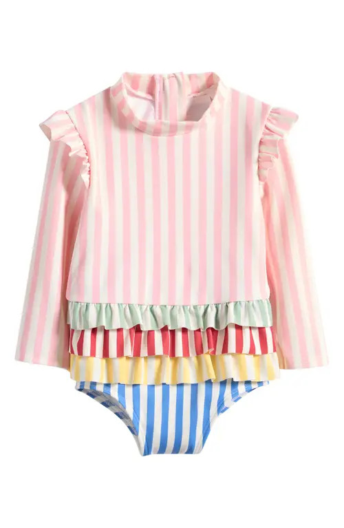 Mini Boden Stripe Long Sleeve One-Piece Swimsuit in Hotchpotch Stripe at Nordstrom, Size 6-9M | Nordstrom