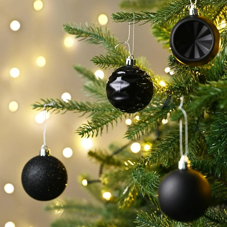 Valery Madelyn 24ct 2.36 inches Christmas Party Ornaments Set, Black Shatterproof Decorative Hang... | Walmart (US)
