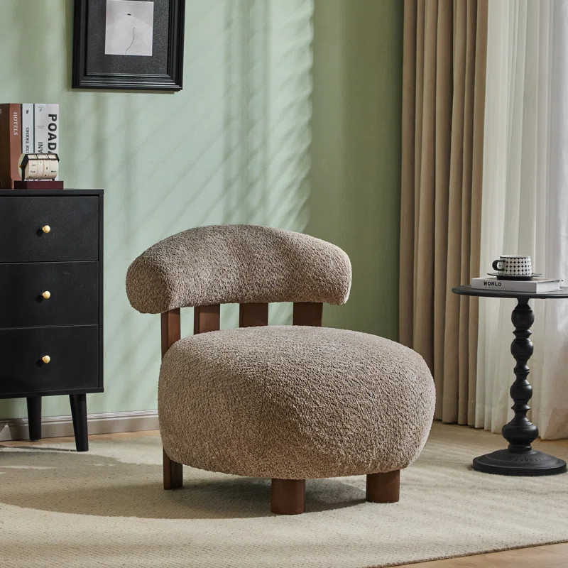 Zavier Boucle Upholstered Accent Chair With Wooden Legs | Wayfair North America