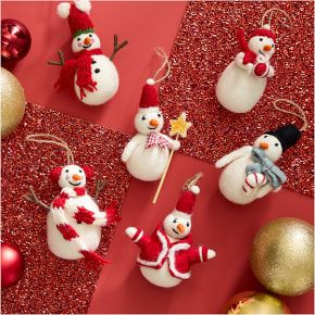 Felt Snowmen Ornaments (Set of 6) | West Elm (US)
