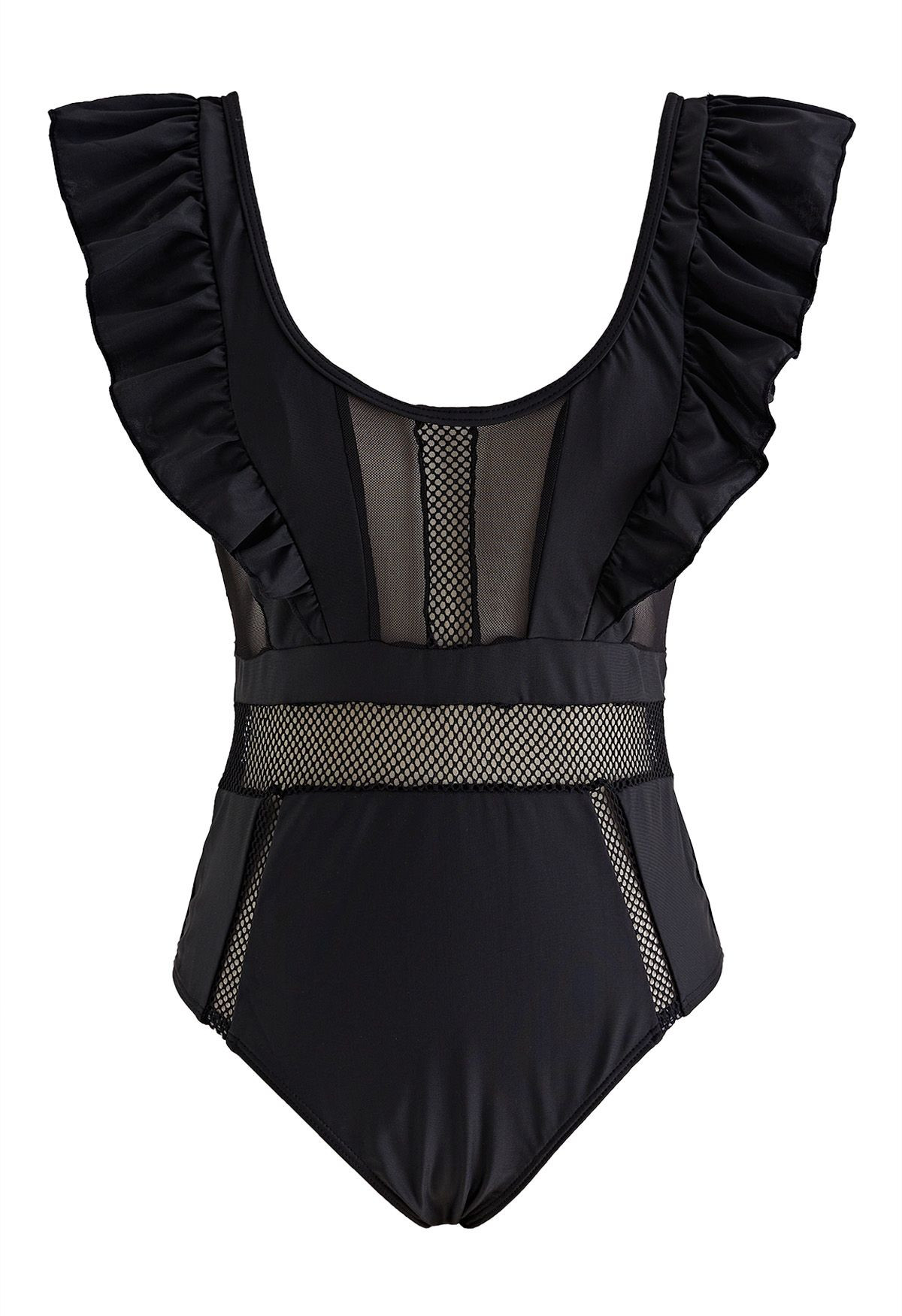 Ruffle Trim Mesh Cutwork Swimsuit | Chicwish