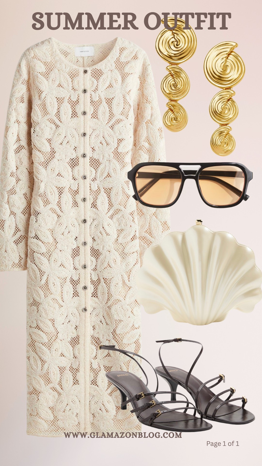 Summer outfit, lace dress, maxi dress, shell clutch, Hm dress, Missoma earrings, Hm sunglasses 

#LTKeurope #LTKdatenight #LTKsummer