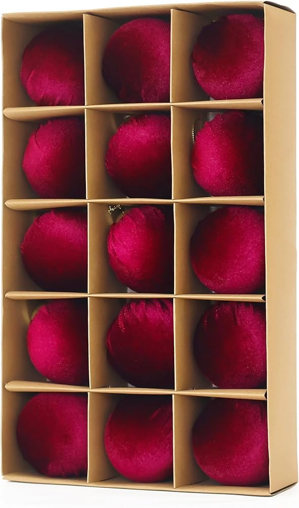 3.15inch Burgundy Velvet Ornaments for Christmas Tree, 15pcs Flocked Christmas Ornaments Decorati... | Amazon (US)