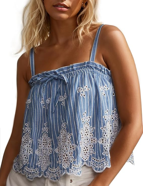 Anoumcy Tie Front Tank Tops for Women Girls Hollow Out Camisole Cute y2k Tops Casual Summer Going... | Amazon (US)