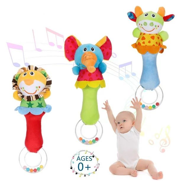 HEQUSIGNS 3Pcs Baby Soft Rattles Toys, Infant Sensory Development Hand Grip Toys, Cute Stuffed An... | Walmart (US)