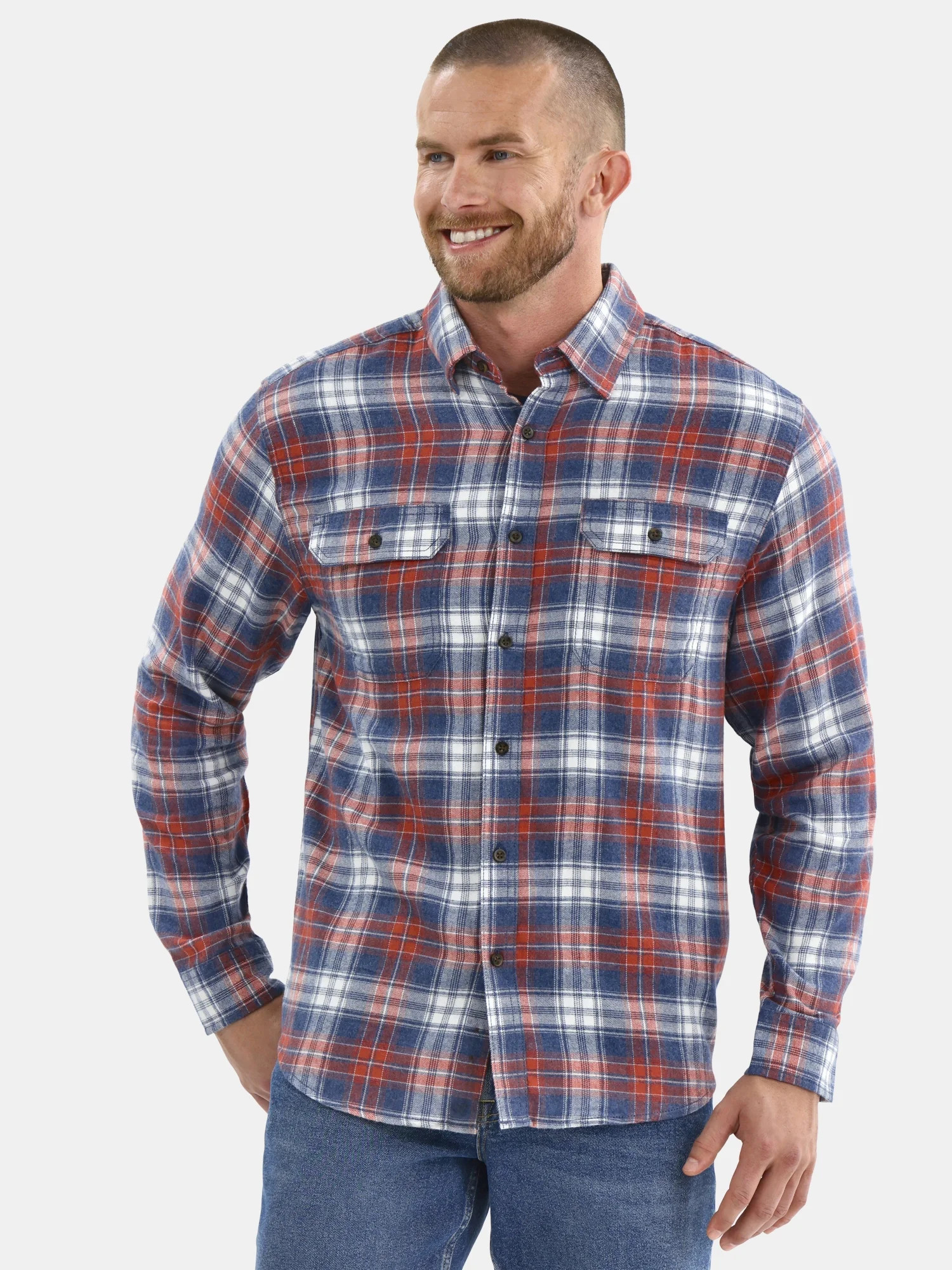 George Men's and Big Men's Double Pocket Flannel Shirt, Sizes XS-3XLT - Walmart.com | Walmart (US)