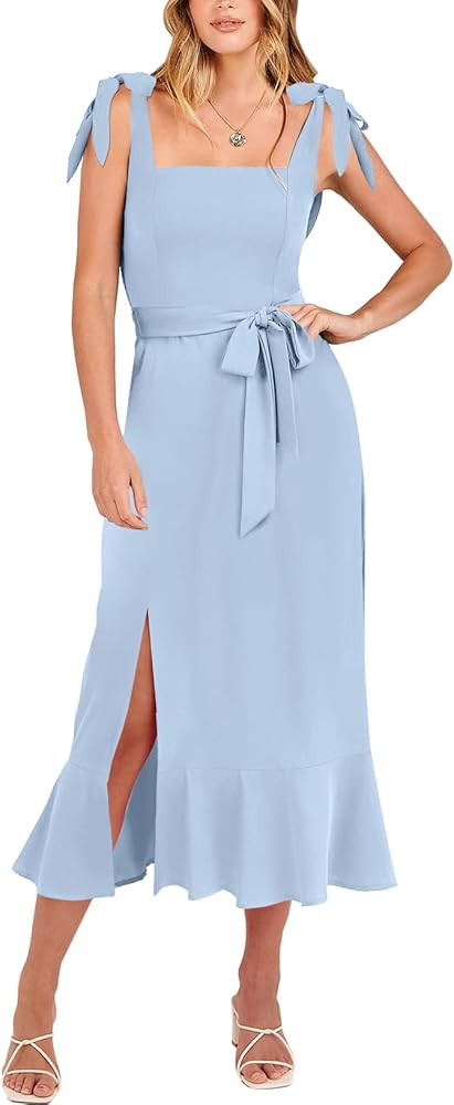 ANRABESS Women Elegant Bridesmaid Dresses Blue Midi Dress Blue Midi Wedding Guest Dress Midi Dresses | Amazon (US)