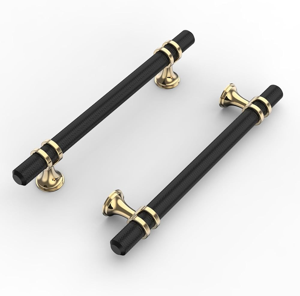 10 Pack 5"(128mm) Gold and Matte Black Cabinet Pulls Knurled Kitchen Cabinet Handles Drawer Pulls... | Amazon (US)