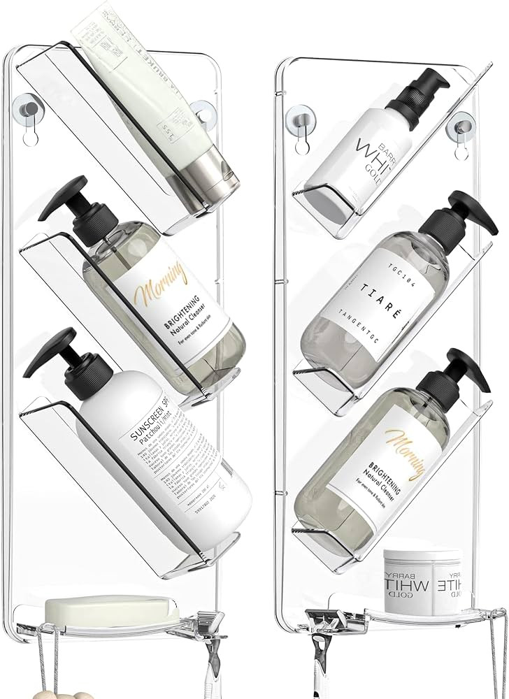 SEE SPRING 2 Pack Acrylic Shower Caddy Clear Plastic Shampoo Holder Bath Shelf, Bathroom Organize... | Amazon (US)
