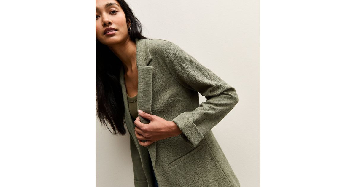 Dark Khaki Stretchy Textured Jersey Blazer | New Look | New Look (UK)