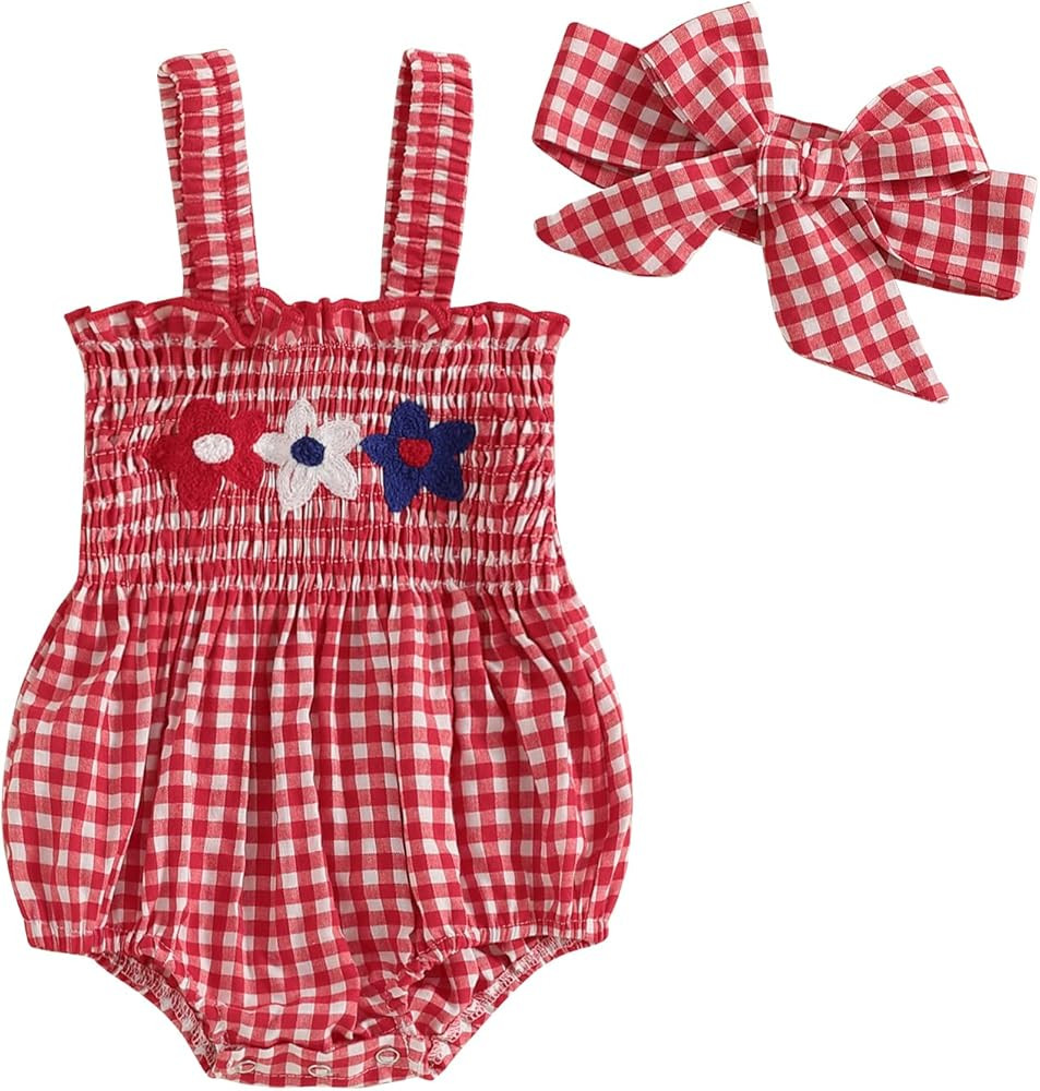 Fourth of July Baby Girl Outfit Sleeveless USA Romper Bodysuit Newborn Infant 4th of July Indepen... | Amazon (US)