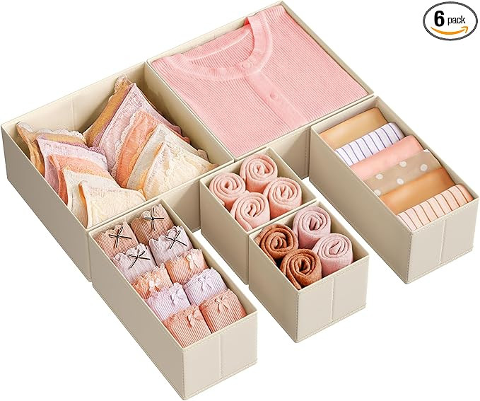 SONGMICS Drawer Organizer, Dresser Drawer Organizers, Set of 6, Foldable Fabric Storage Bins for ... | Amazon (US)