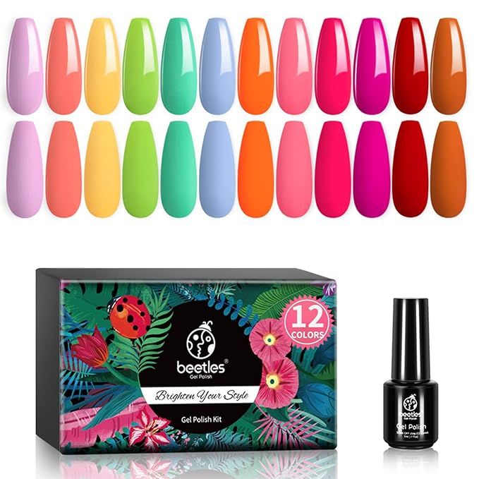 Beetles 12 Pc Macaroon Gel Nail Polish Kit - Valentine's Day Pink Red Neon Gel Polish Set Soak Of... | Amazon (US)