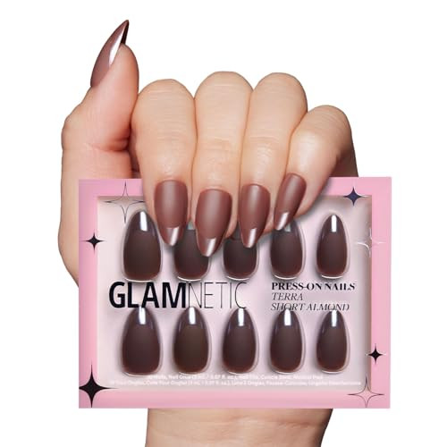 Glamnetic Press On Nails - Terra | Short Almond Dark Brown Nails with Glossy French Tips in a Matte Finish | 15 Sizes - 30 Nail Kit with Glue | Amazon (US)