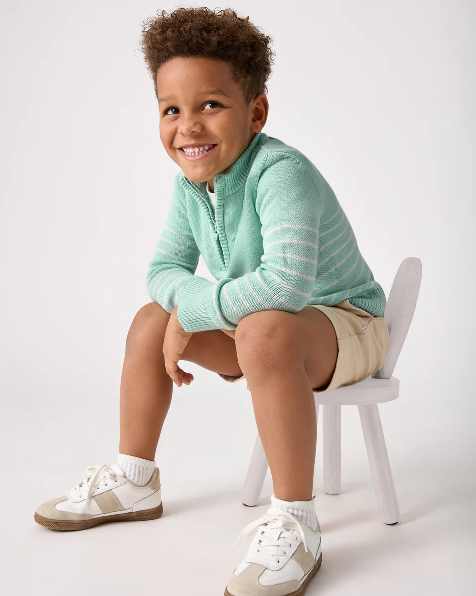 Pastel Green Stripe Zip Sweater | Little Sleepies