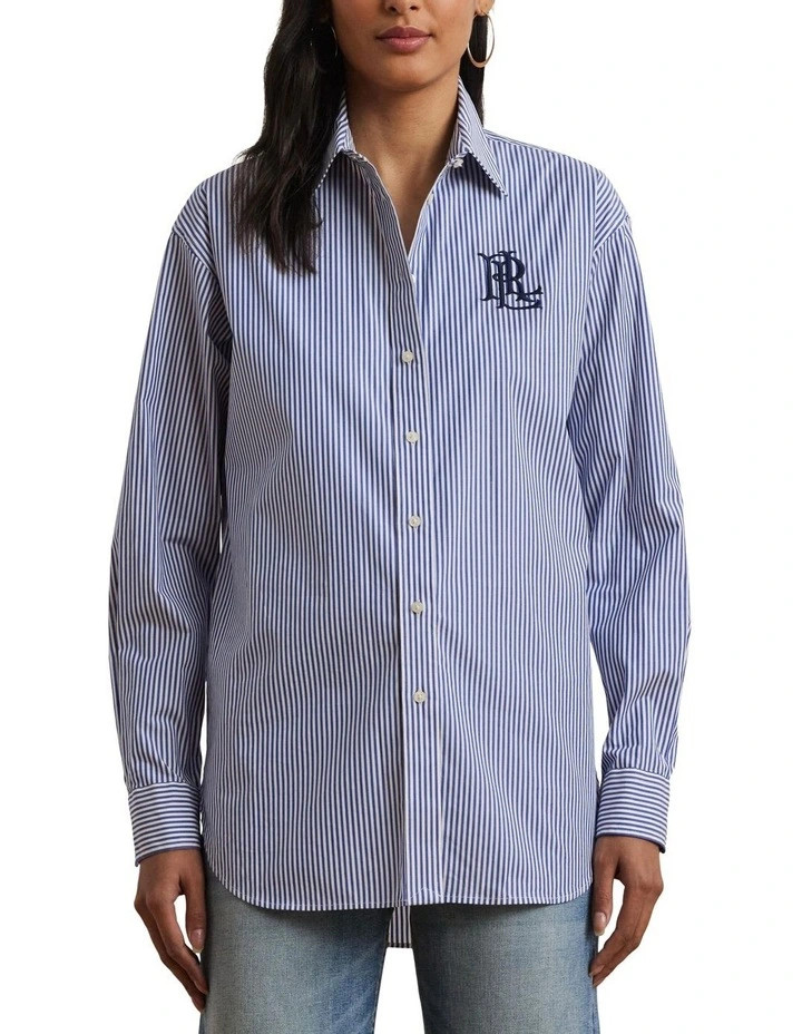 Lauren Ralph LaurenRelaxed Fit Striped Stretch Cotton Shirt in Blue | Myer