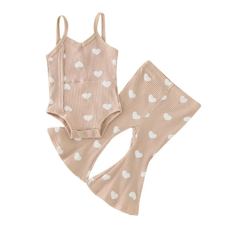 Likimi Toddler Girls Valentine'S Day Set Hearts Printed Sleeveless Romper Bodysuit Pant Fashionab... | Walmart (US)