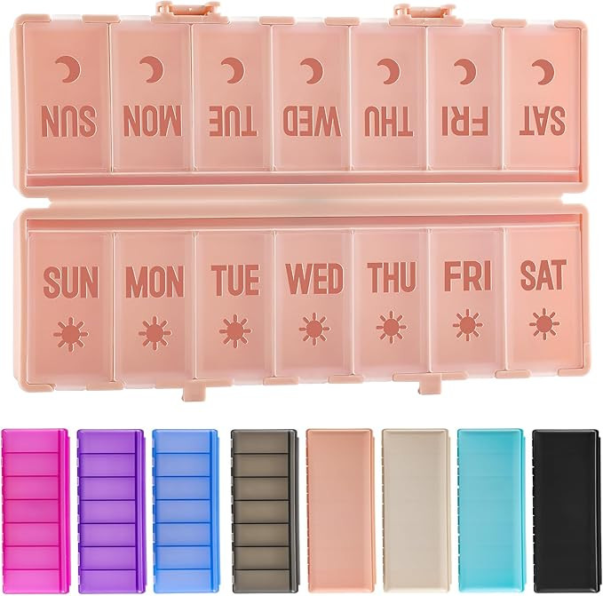 Foldable Pill Organizer 2 Times a Day w/Etched Labels -Dual Protection & Portable Weekly AM PM Pi... | Amazon (US)