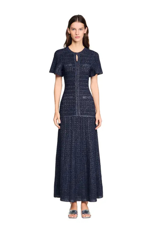 SANDRO Rhinestone knit maxi dress in Navy Blue at Nordstrom, Size 38 Eu | Nordstrom